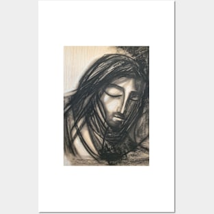 Jesus Christ Face charcoal illustration Posters and Art